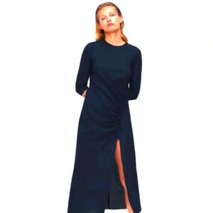 Zara Draped Ruched Front Midi Dress in navy blue size XS